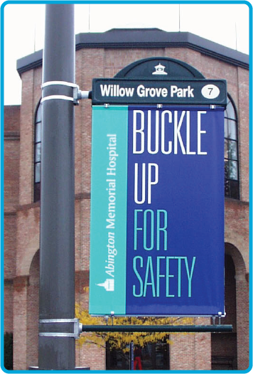 Image of a Lumen Banner with a specific message to 'Buckle up for safety'.